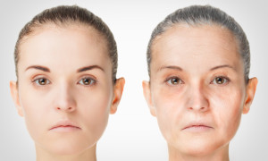 Aging process, rejuvenation anti-aging skin procedures old and young concept