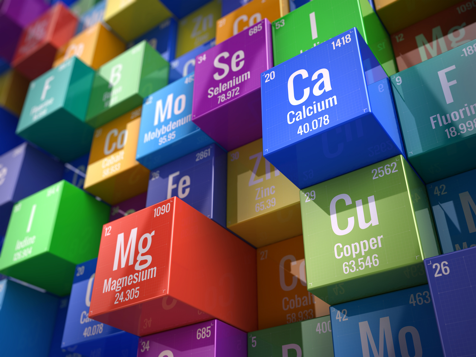 Essential chemical minerals and microelements - 3d render